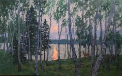 Silvery Sunset - 2023 impressionist oil painting, en plein air in Shelter Island
