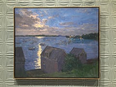 "Sturgeon Moon" Contemporary Impressionist seascape, nocturne, oil painting