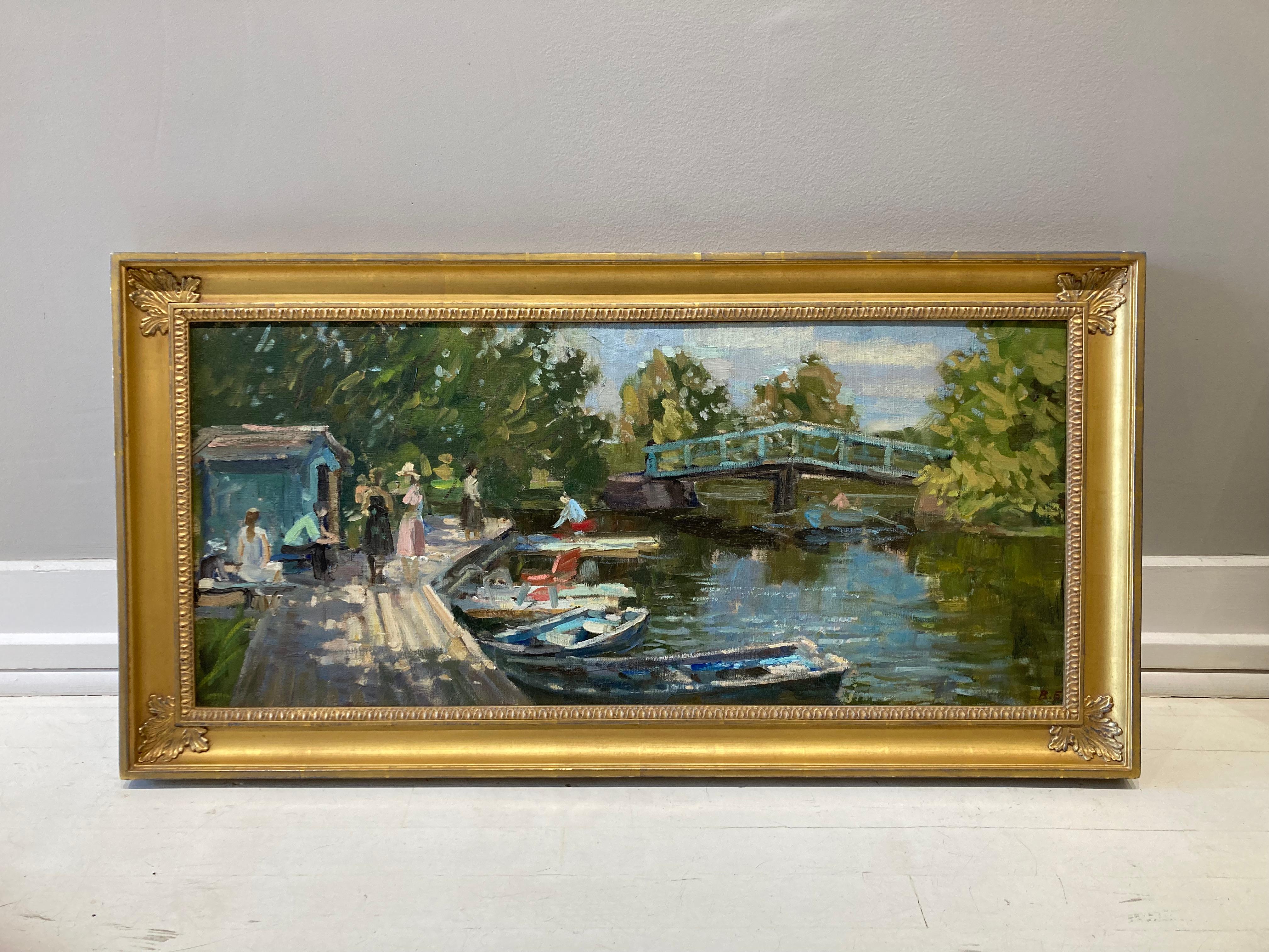 Summer on the Canal - 1999, peinture à l'huile impressionniste - Painting de Viktor Butko