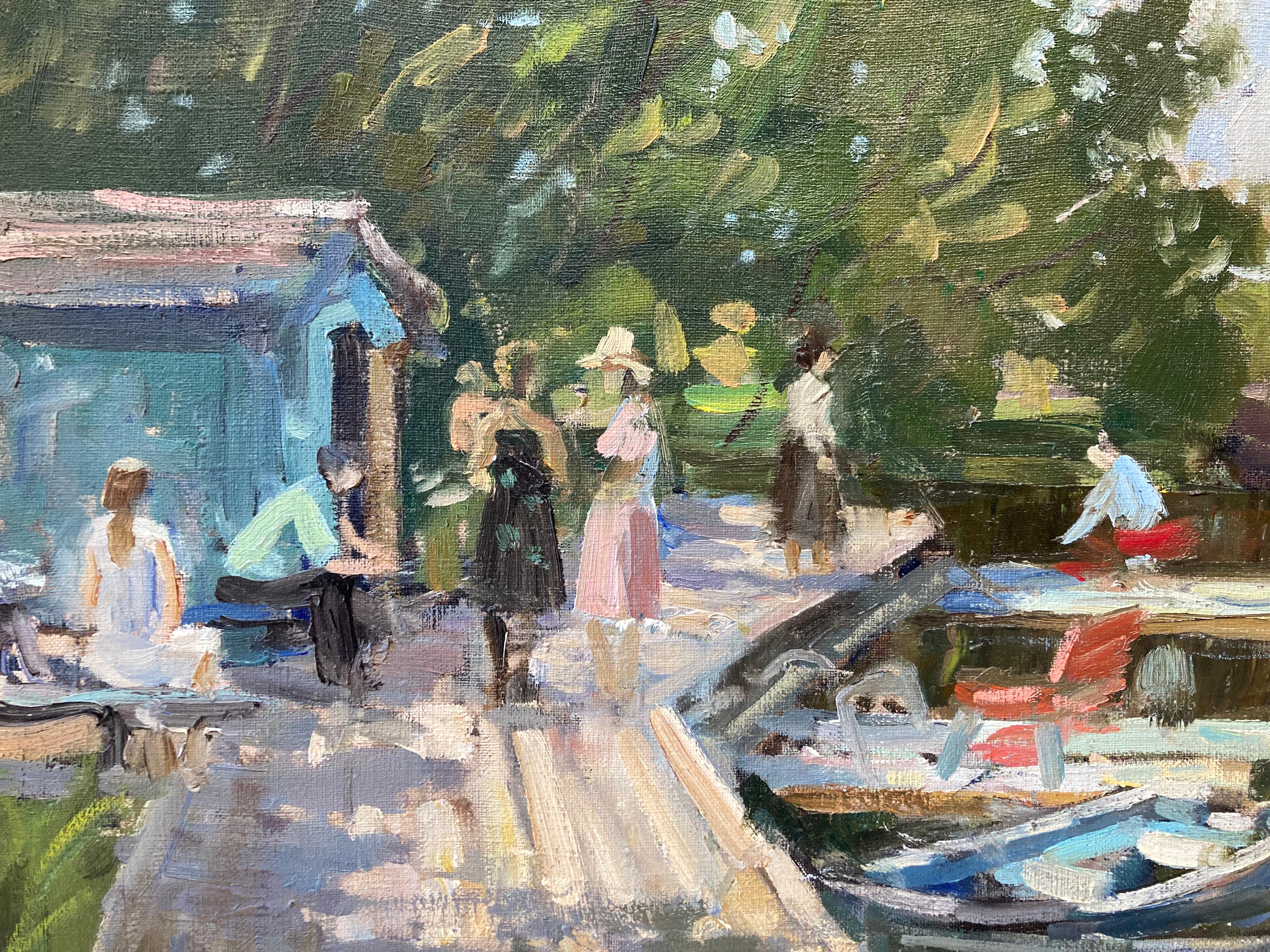 Summer on the Canal - 1999, peinture à l'huile impressionniste - Impressionnisme Painting par Viktor Butko
