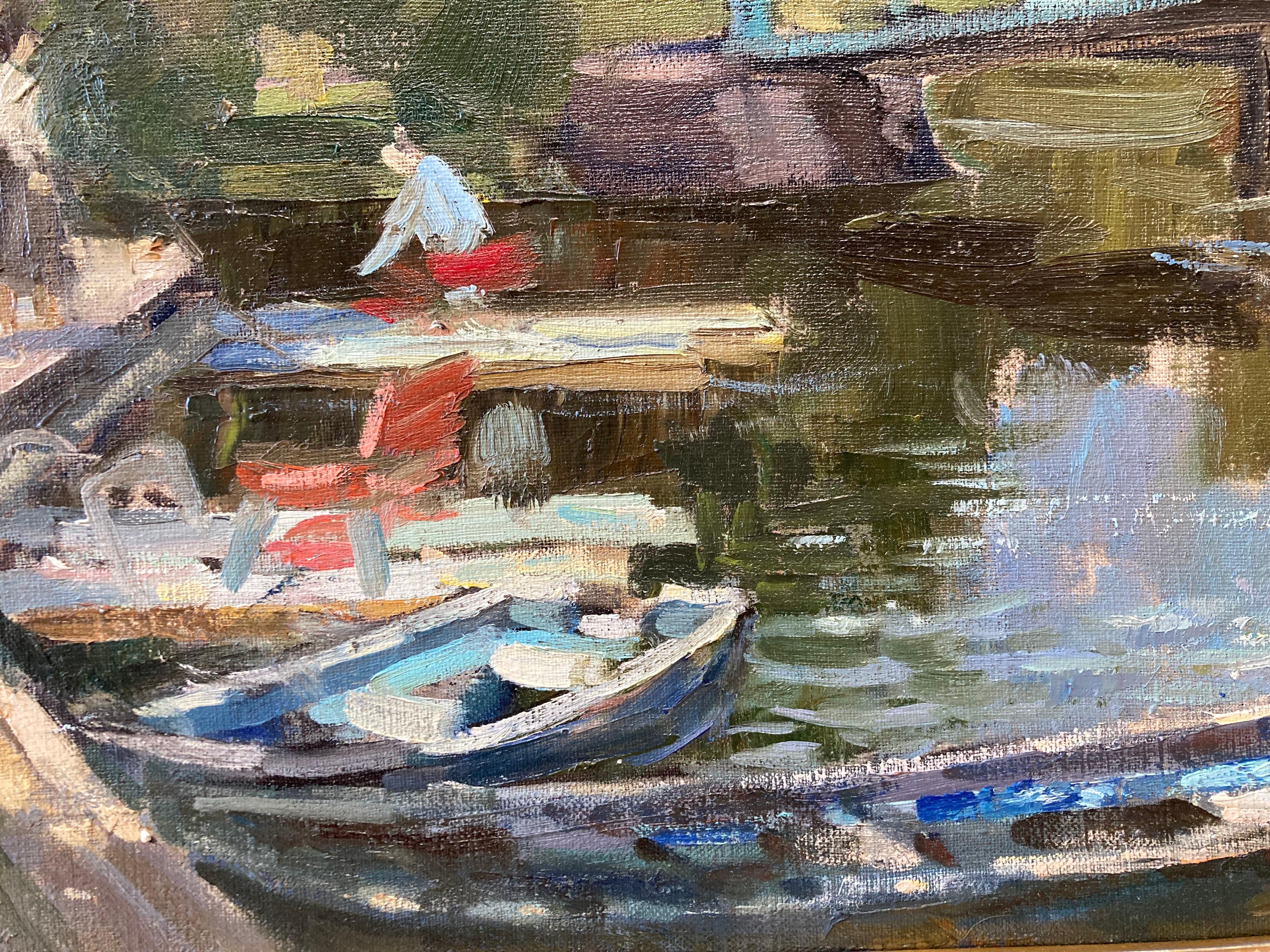 Summer on the Canal - 1999, peinture à l'huile impressionniste en vente 1