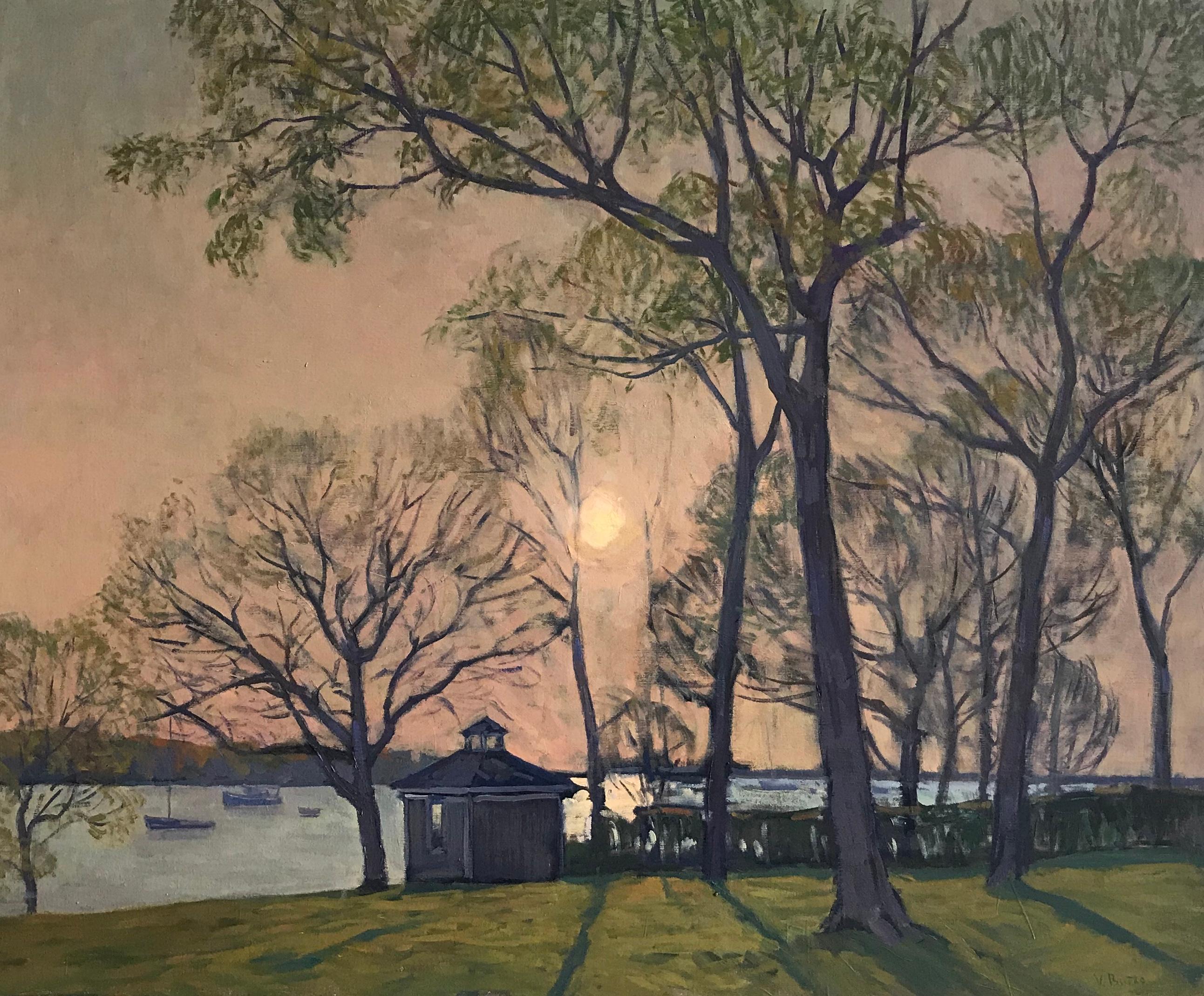 Still-Life Painting di Viktor Butko - Tramonto a Dering Harbor