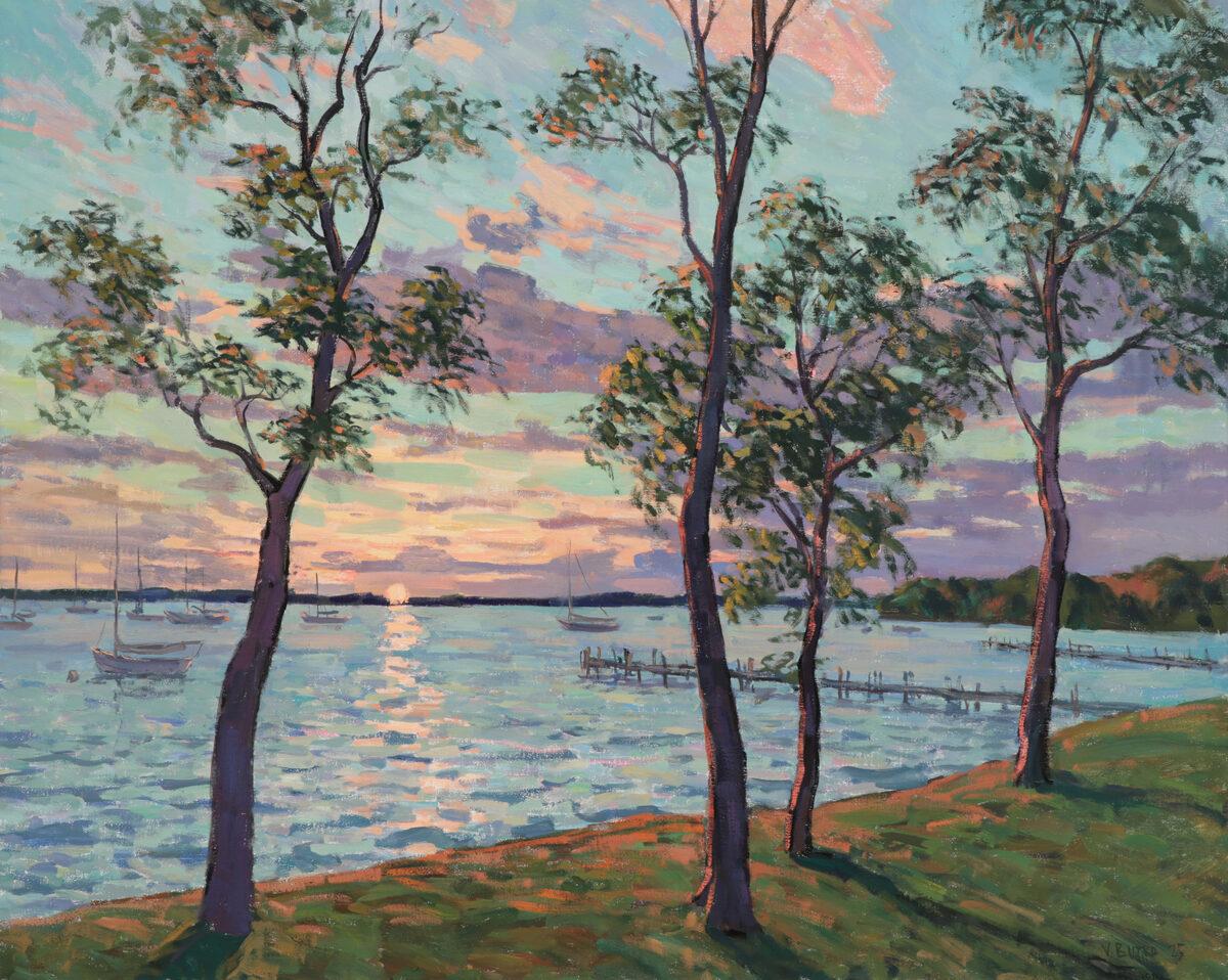 "Sonnenuntergang am Dering Harbor" Ölgemälde, Abendlicht, Shelter Island