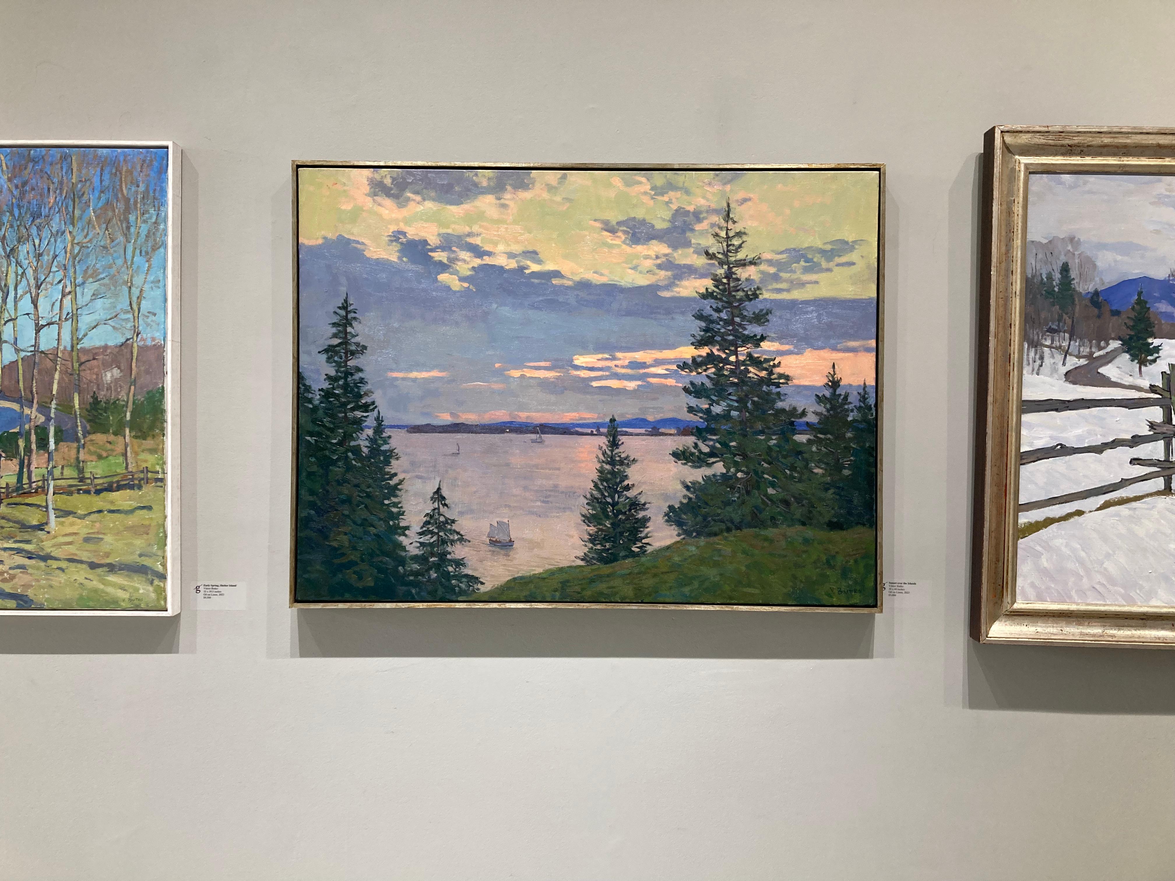 Sunset Over the Islands - 2023 Impressionist Harbor - peinture en plein air - Painting de Viktor Butko