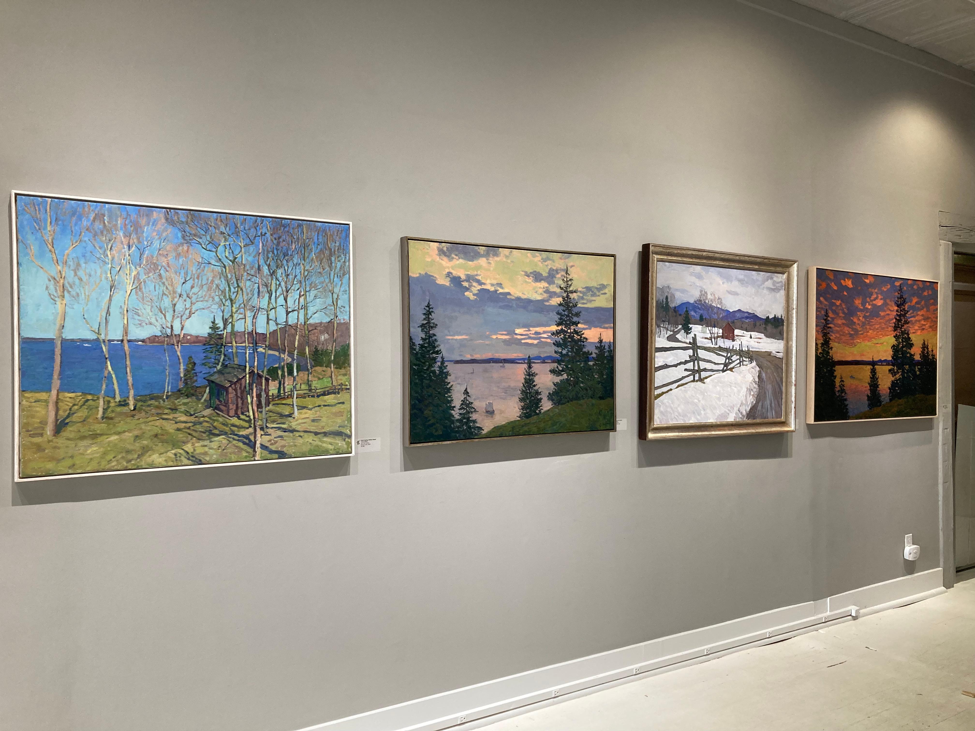 Butko paints the natural, sprawling light of early, mid, and late day. In this composition–his largest of 2023—Butko takes on early summer's mid-day light in Northeastern U.S. The clouds show signs of rainy spring that the June sun is trying to