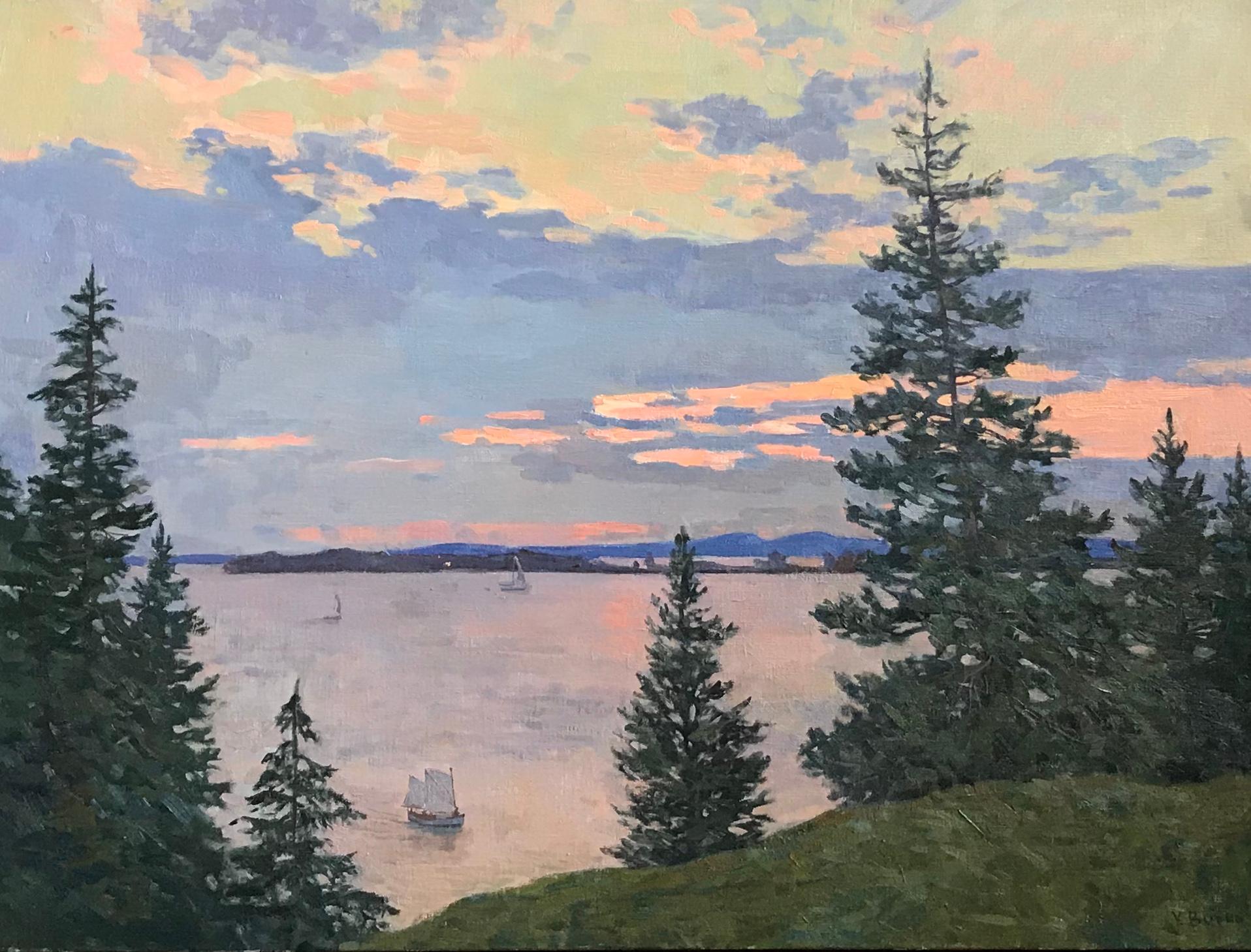 Viktor Butko Still-Life Painting - Sunset Over the Islands - 2023 Impressionistic Harbor - plein air painting
