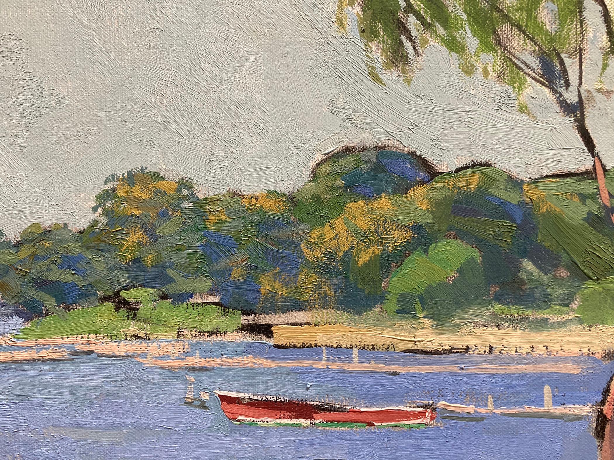 Sunshine on Dering Harbor Village - Impressionist Painting by Viktor Butko