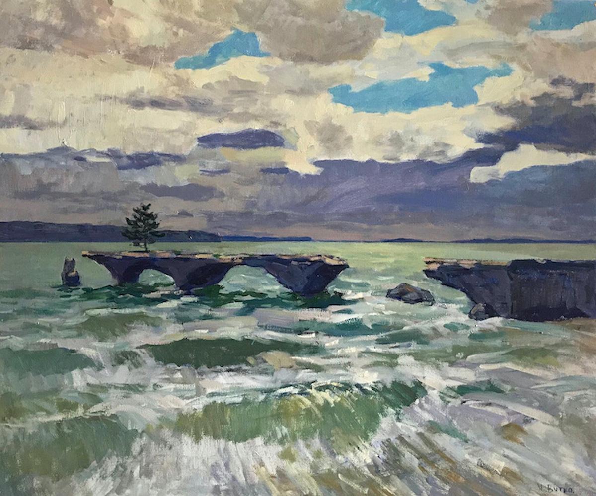 Viktor Butko Landscape Painting - The Old Pier, Stormy Day