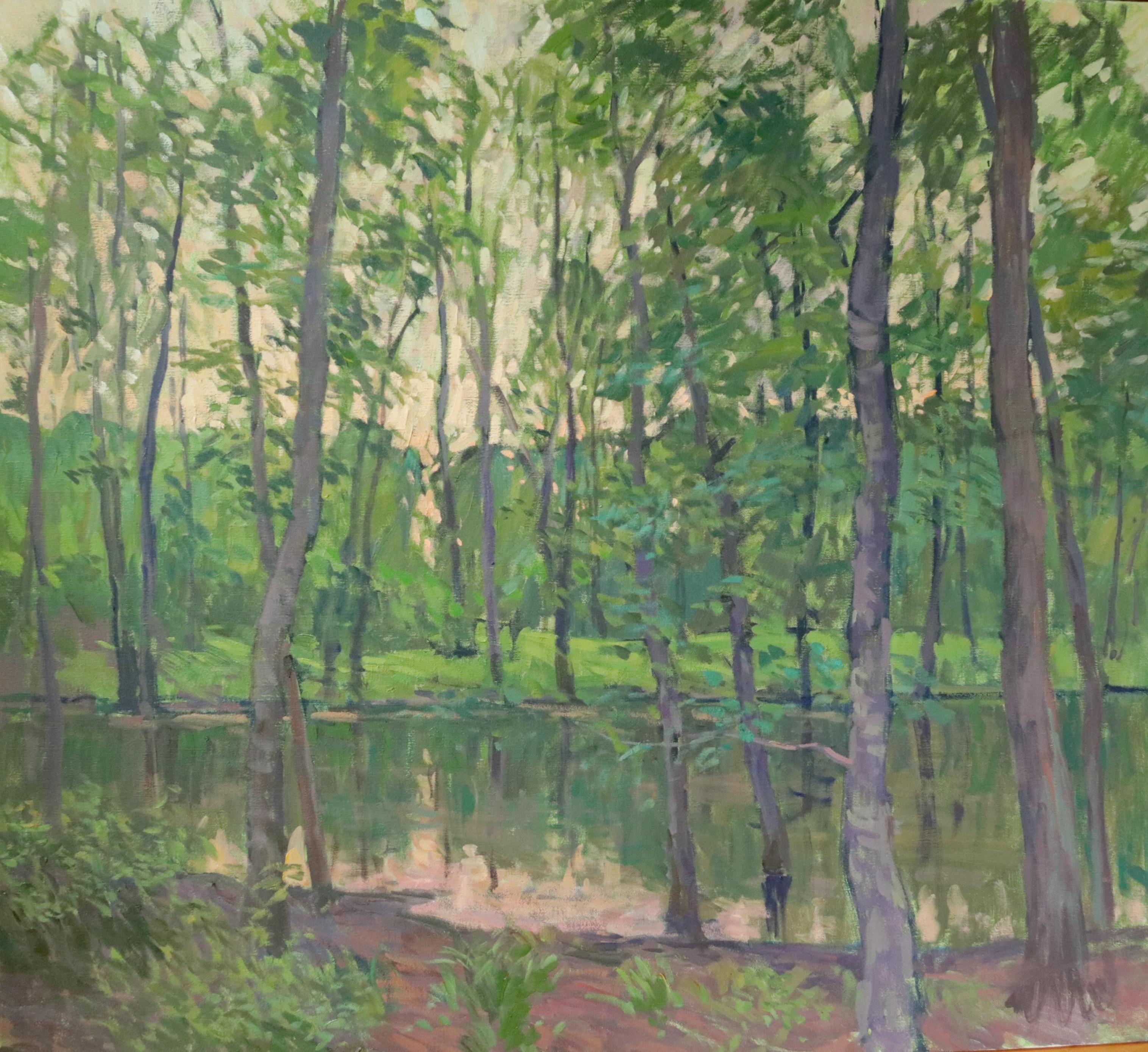 Twilight Pond, Early Summer - Painting by Viktor Butko