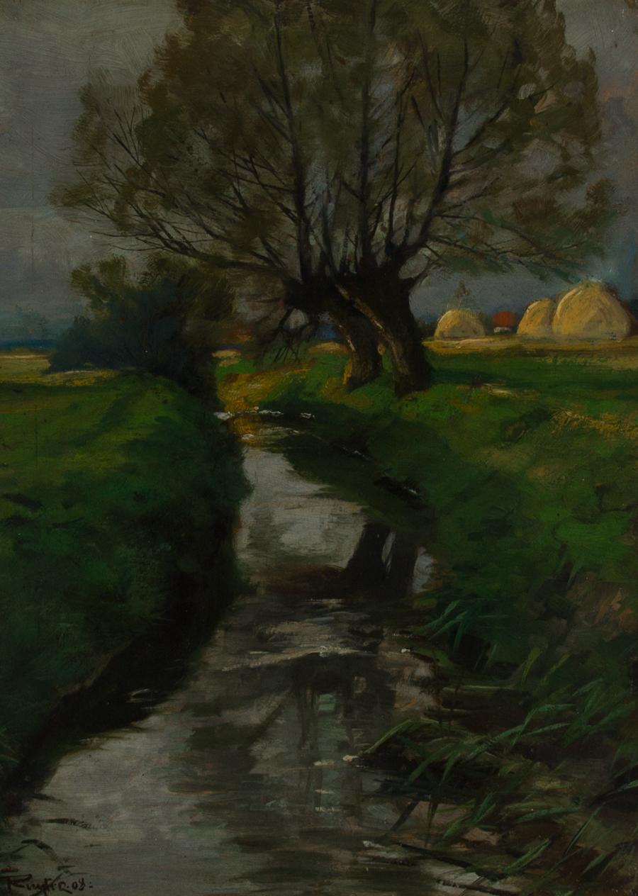 Viktor de Ruyter (b.1870) - Framed 1908 Oil, Countryside Brook For Sale 1