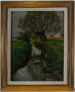 Viktor de Ruyter (né en 1870) - Huile encadrée 1908, Countryside Brook