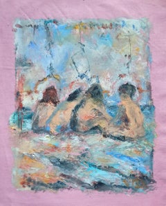 Koktebel Beach, Impressionist Figurative Scene Painting, Oil on Canvas
