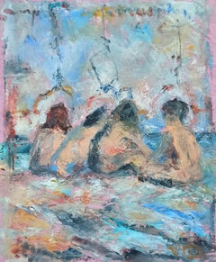 Koktebel Beach, Impressionist Figurative Scene Painting, Oil on Canvas