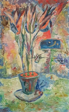 Relax Under the Window, Impressionist Still Life Painting, Oil on Cardboard