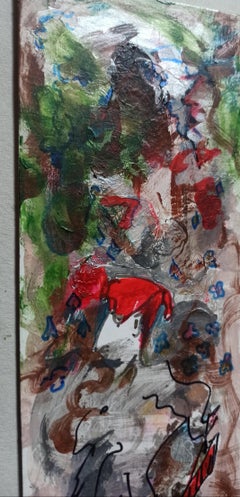 Walking by, Impressionist Abstract Painting, Oil and Acrylic on Cardboard