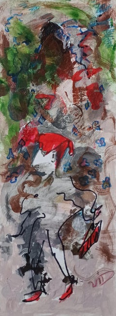 Walking by, Impressionist Abstract Painting, Oil and Acrylic on Cardboard