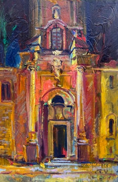 Presenza (Chiesa notturna), dipinto paesaggistico impressionista, olio su tela