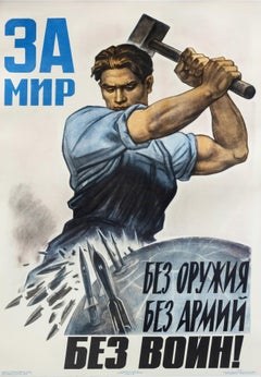 „Für eine Welt ohne Waffen“ Russisches Sowjetisches Kalter Krieg 1960er Jahre Originalplakat