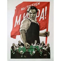 Vintage original poster from 1950 We want peace ! The division of Yalta, that's enough!
