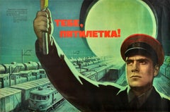 Original Vintage Soviet Propaganda Poster Five Year Plan Rail Freight Turnover