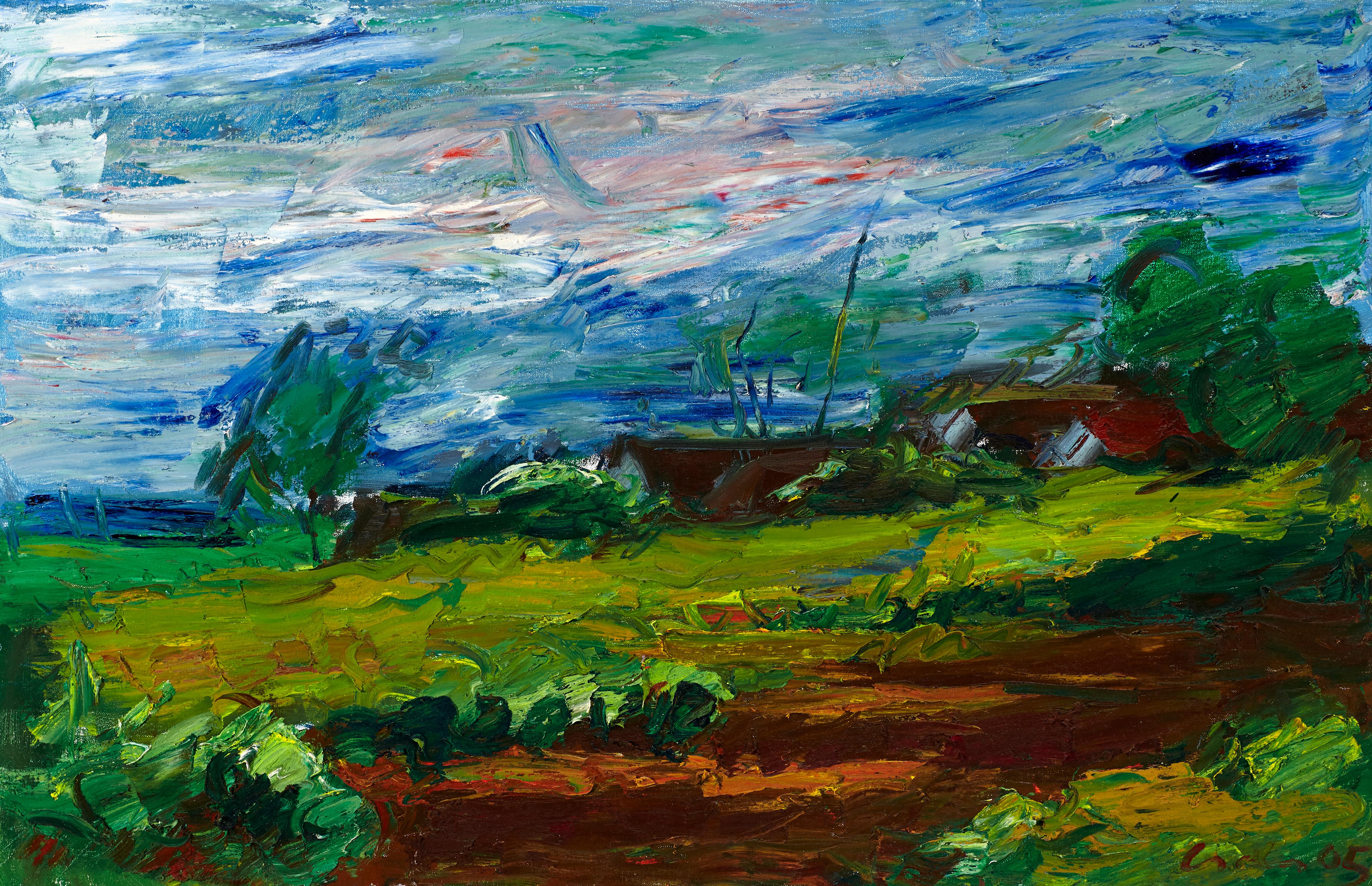 Viktor Lederer Landscape Painting - Landschaft im Burgenland (Landscape in Burgenland) - Painting, Oil, Canvas