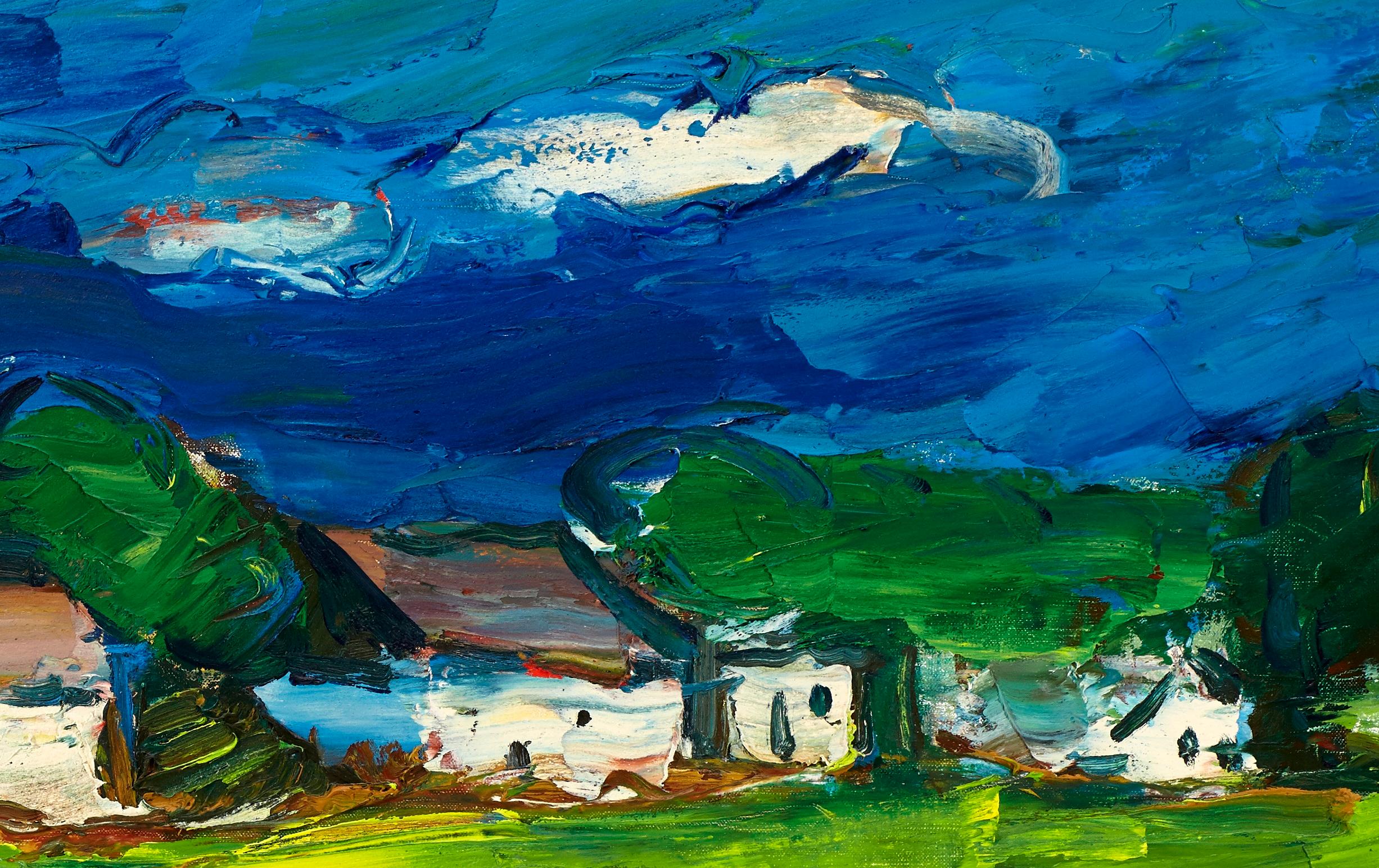 Sommerlandschaft (Summer Landscape) - Painting, Oil, Canvas, Neo-Expressionist - Blue Figurative Painting by Viktor Lederer