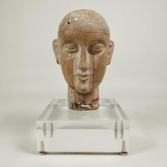 Víktor Martínez Wood Silkscreen And Resin Head Sculpture With Acrylic Base