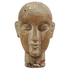 Víktor Martínez Wood Silkscreen and Resin Head Sculpture With Acrylic Base (Sculpture de tête en résine et sérigraphie sur bois avec base en acrylique)
