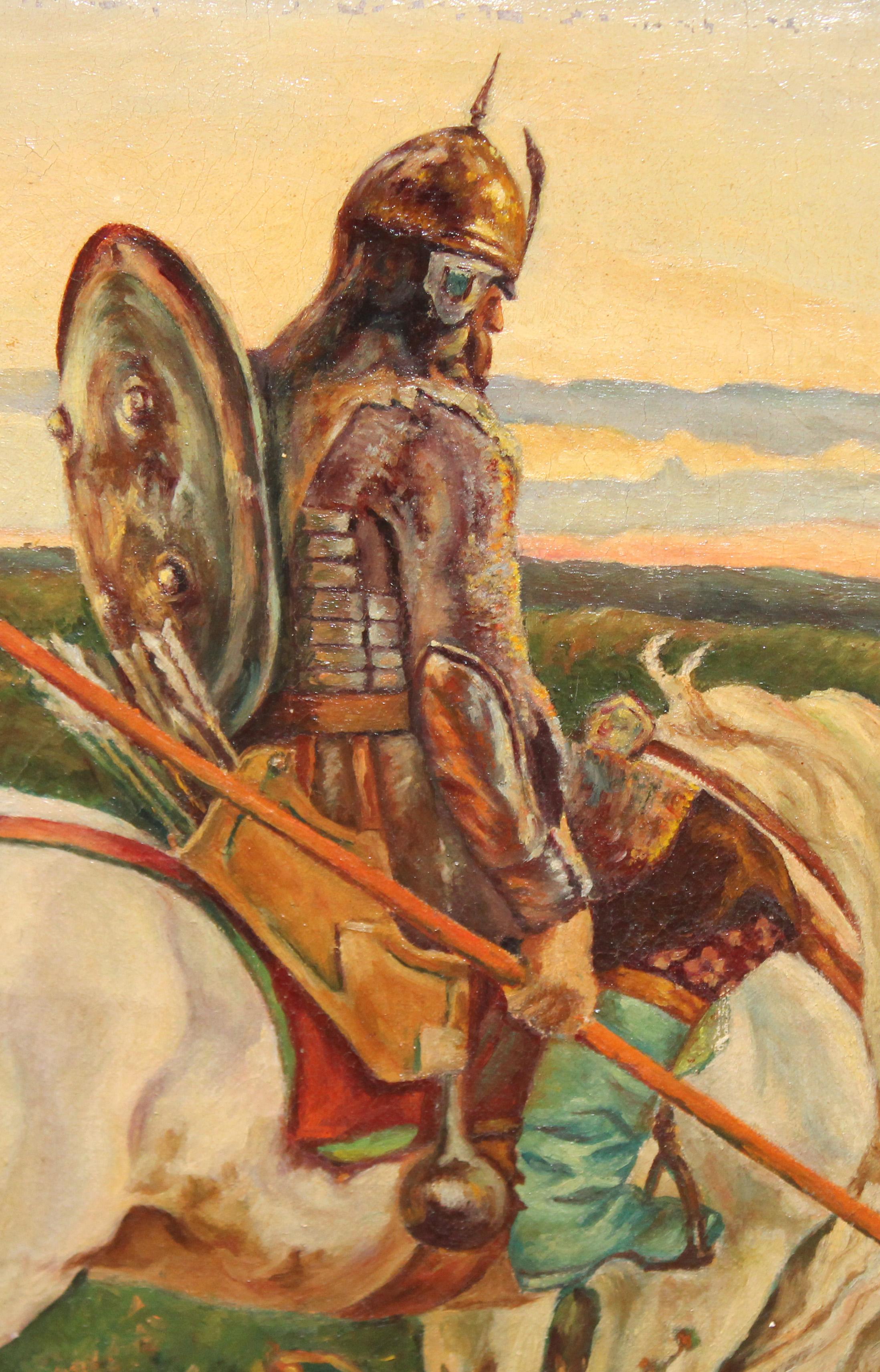 El caballero en la encrucijada - Óleo sobre tela - Figurative Painting Marrón de Viktor Mikhailovich Vasnetsov (AFTER)