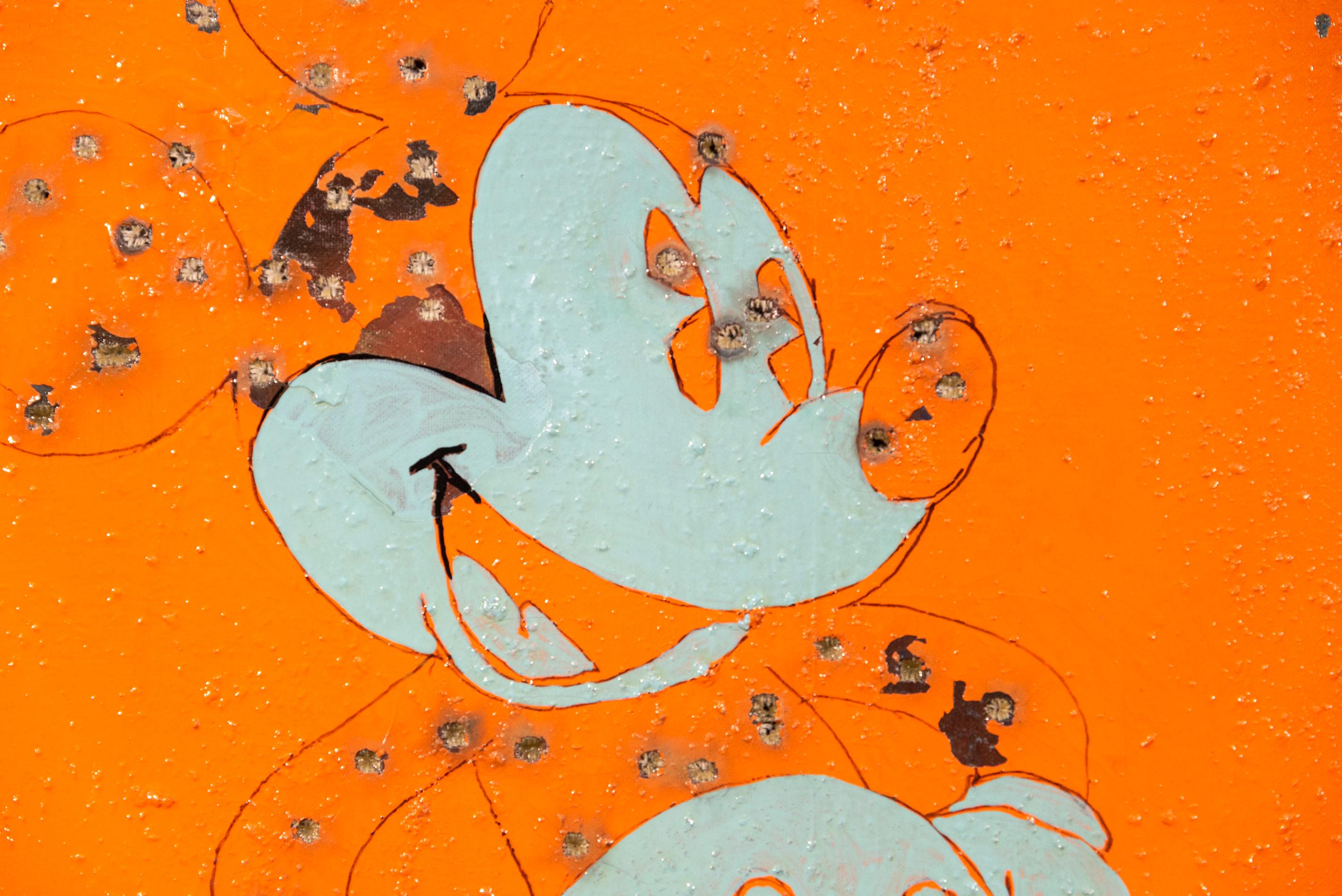 Bullet Hole Mickey - figurativo, pintura, pop-art, acrílico sobre lienzo en venta 3