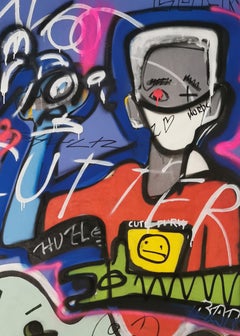Cutter - gráfico, pop-art, cultural, estilo graffiti, pintura en aerosol sobre tabla de lienzo