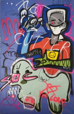 Cutter - graphic, pop-art, cultural, graffiti style, spray paint on canvas board
