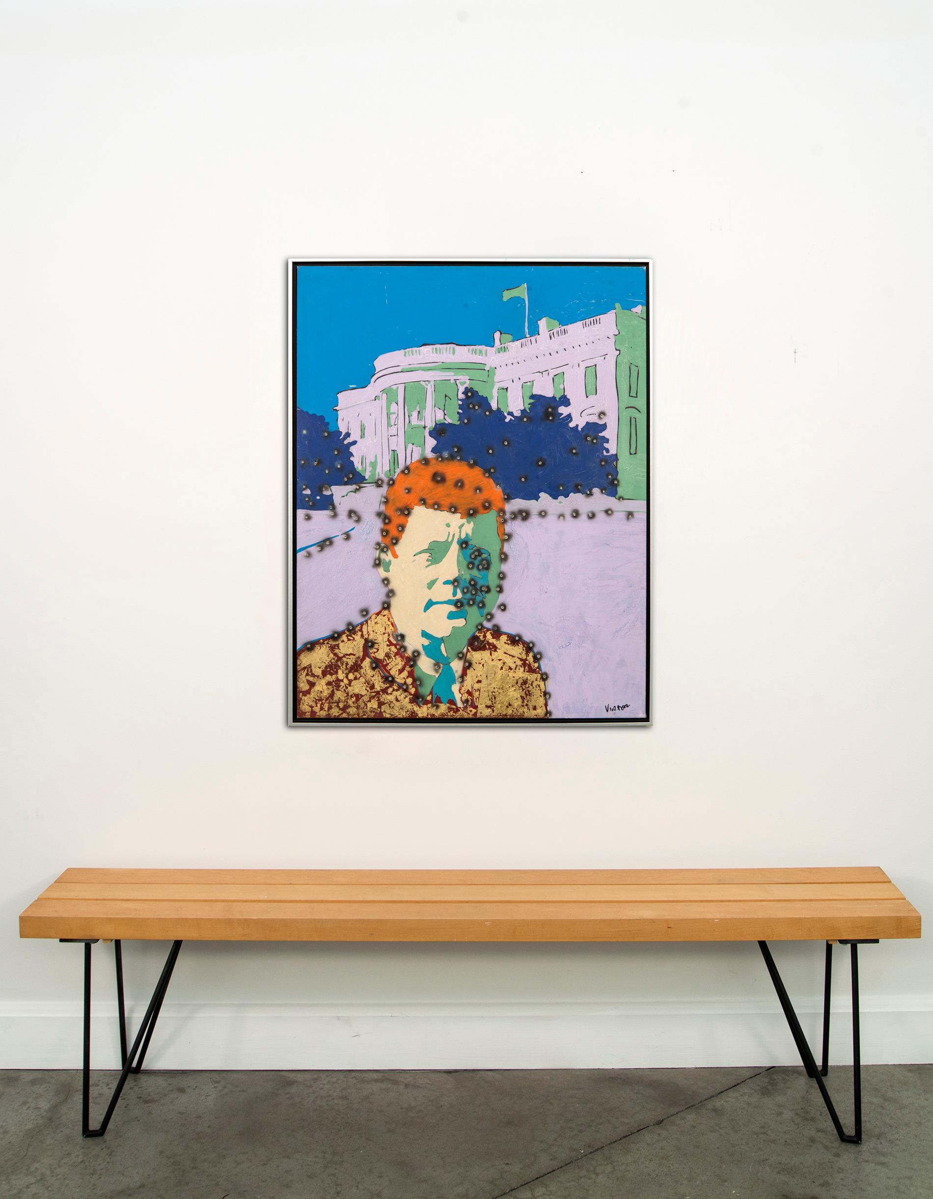 Whitehouse Kennedy - graphic pop-art, cultural America, gilded acrylic on canvas - Painting by Viktor Mitic