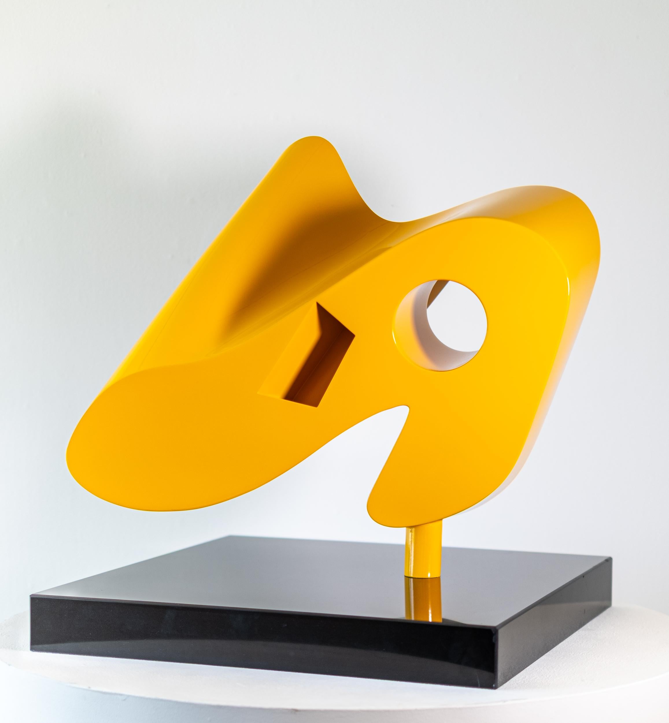 This abstract yellow table top steel sculpture by Viktor Mitic is named after stars.
 
Viktor Mitic is captivated by the beauty and wonder of the night sky. This striking table top sculpture is forged from stainless steel and coated in a glossy