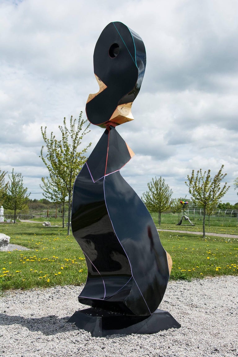 Black - tall, playful, glossy, post-pop, abstract, aluminum outdoor sculpture - Abstract Sculpture by Viktor Mitic