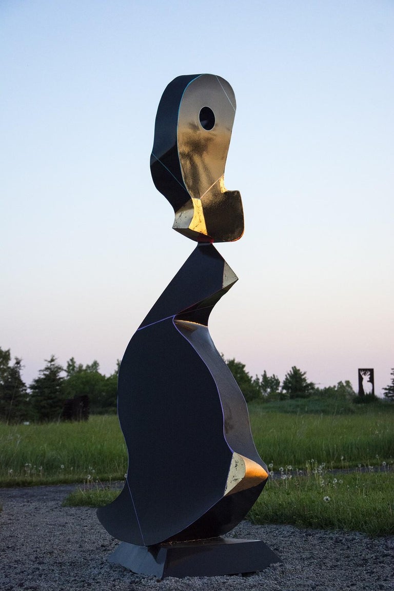 Black - tall, playful, glossy, post-pop, abstract, aluminum outdoor sculpture 1