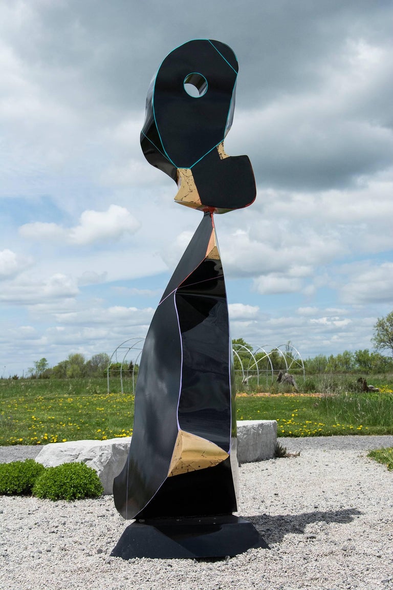 Black - tall, playful, glossy, post-pop, abstract, aluminum outdoor sculpture - Sculpture by Viktor Mitic