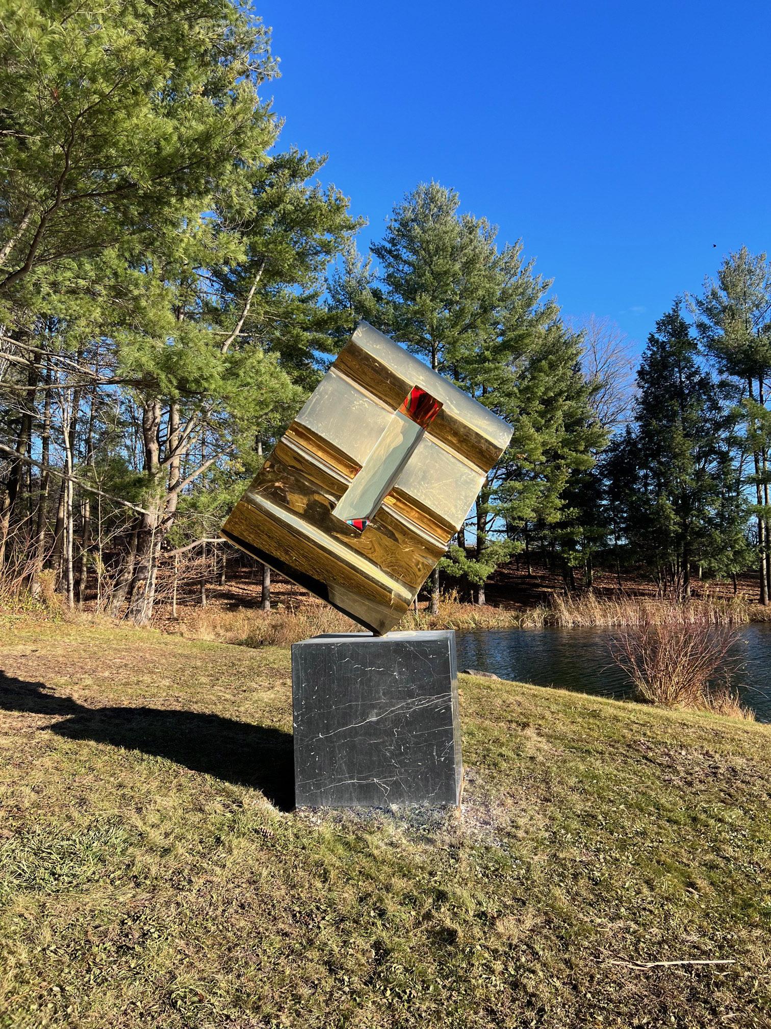 CaELum - grande scultura astratta in acciaio inossidabile placcata oro 24kt per esterno in vendita 3