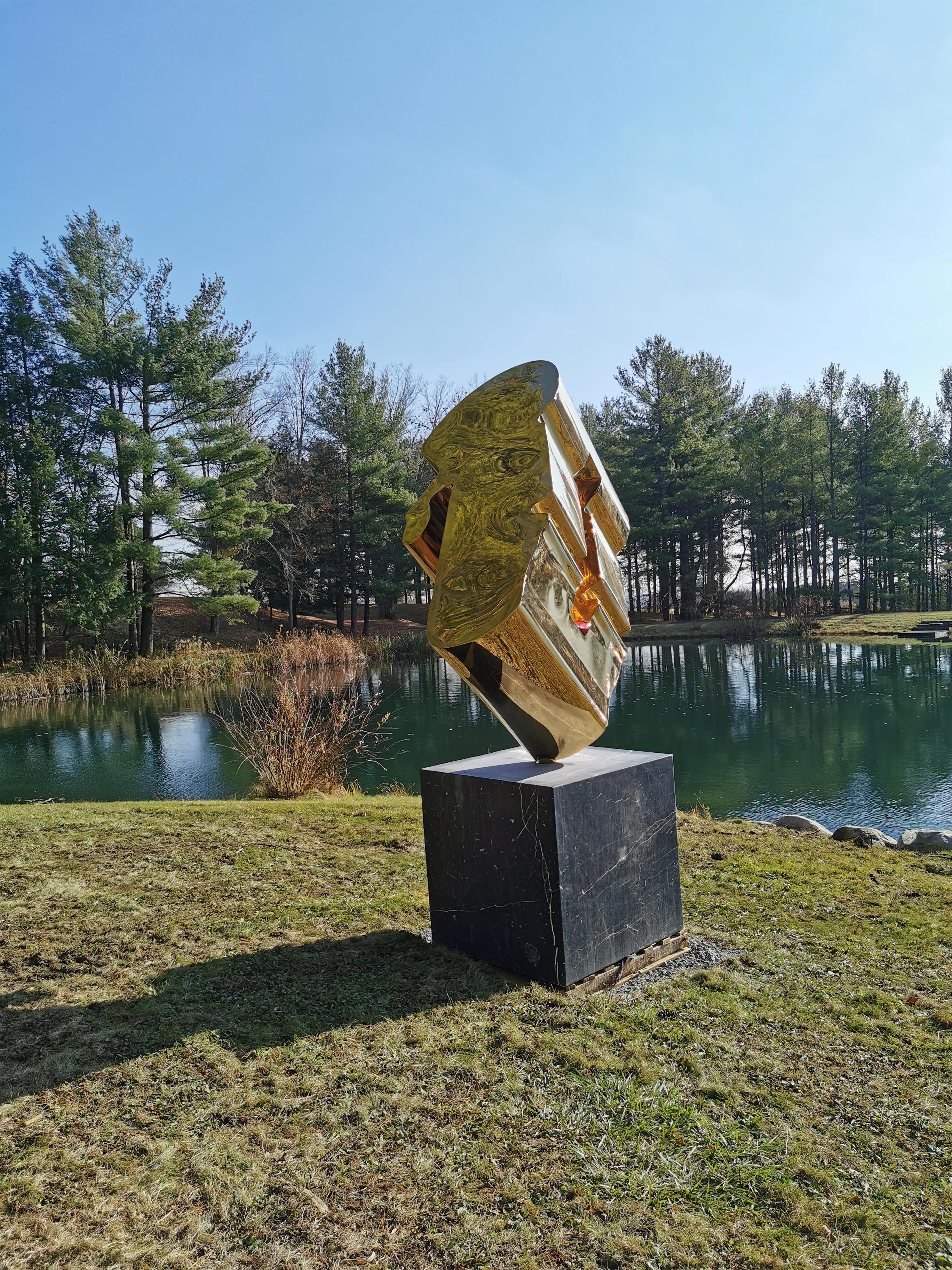 CaELum - grande scultura astratta in acciaio inossidabile placcata oro 24kt per esterno in vendita 6