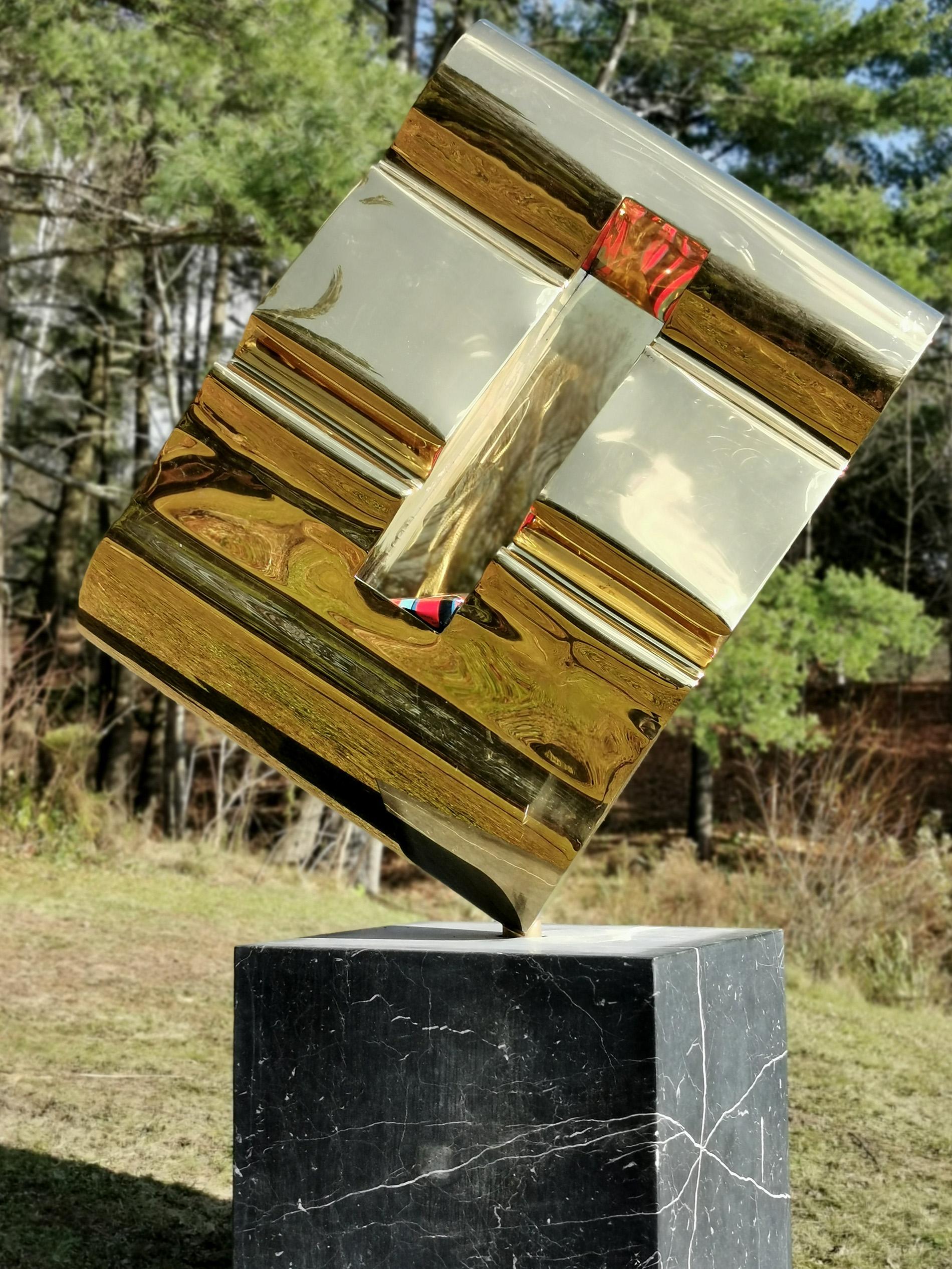 CaELum - large, abstract, 24kt gold plated, stainless steel outdoor sculpture - Sculpture by Viktor Mitic