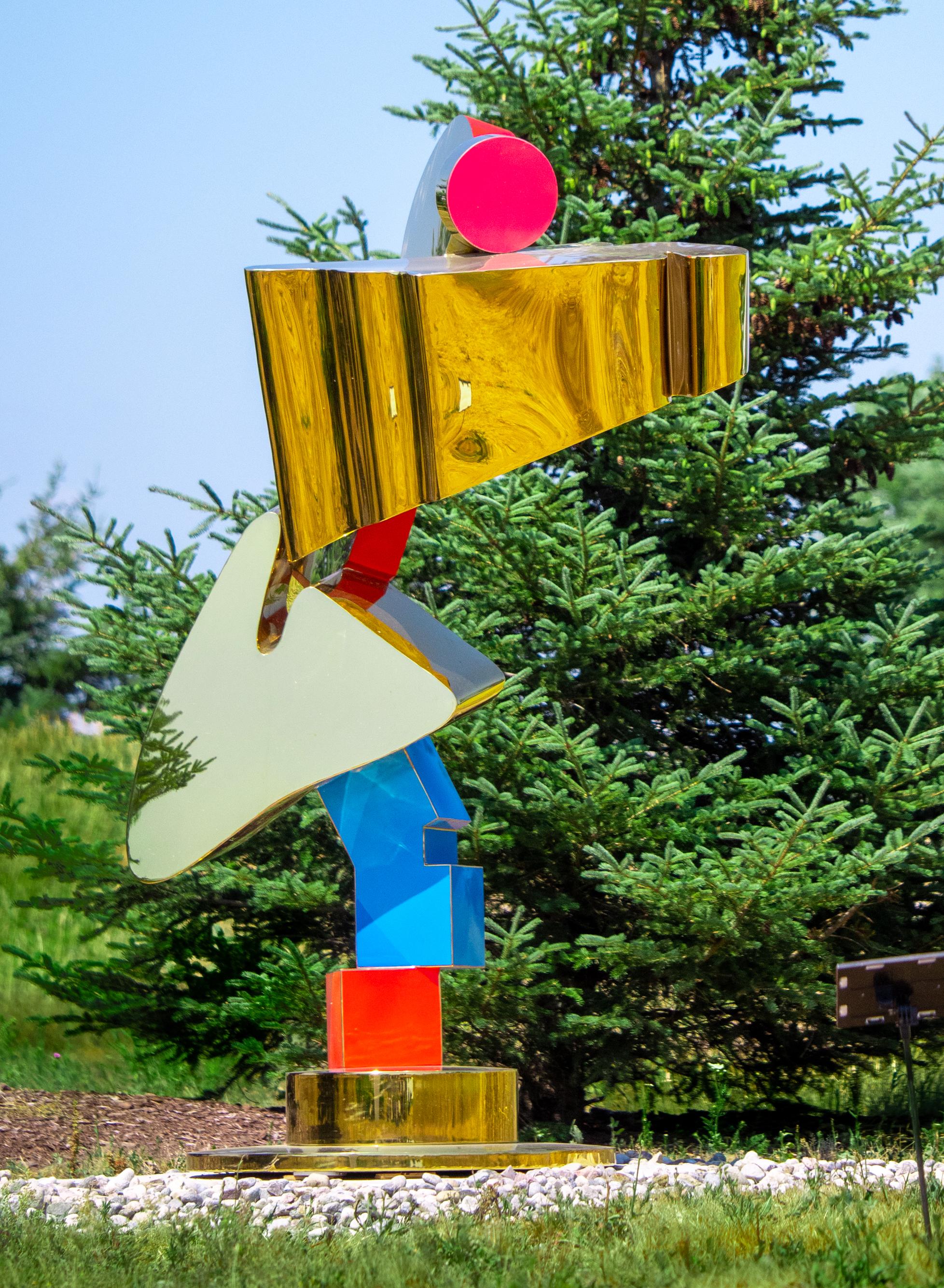 Constellation - tall, post-pop, abstract, gold plated steel, outdoor sculpture - Sculpture by Viktor Mitic
