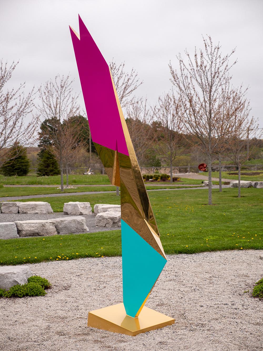 Fragment- Gold Plated Stainless Steel - post-pop, abstract, outdoor sculpture - Sculpture by Viktor Mitic