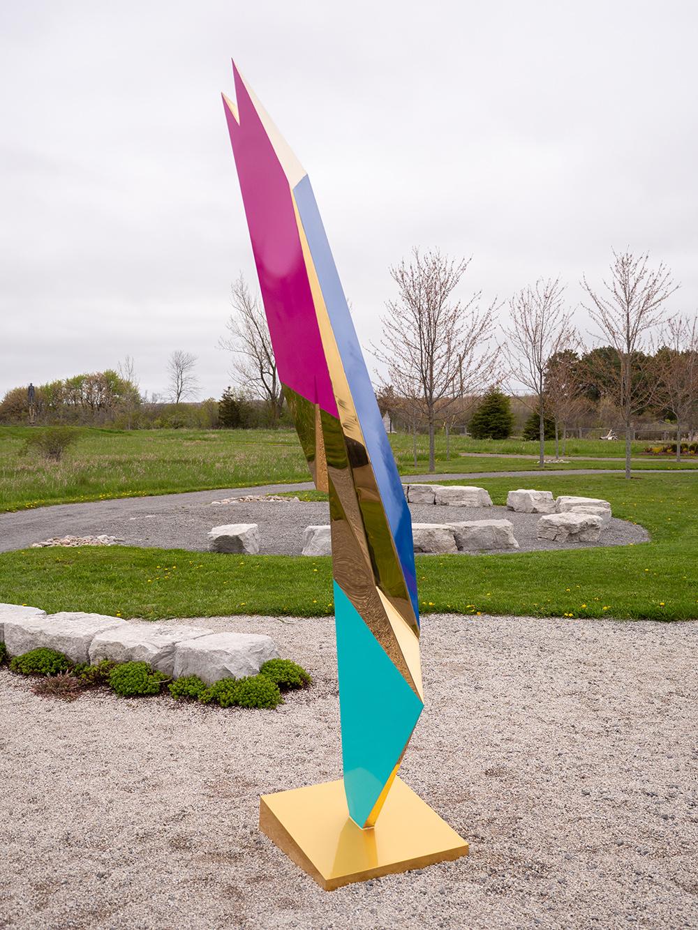 Fragment- Gold Plated Stainless Steel - post-pop, abstract, outdoor sculpture - Gray Abstract Sculpture by Viktor Mitic