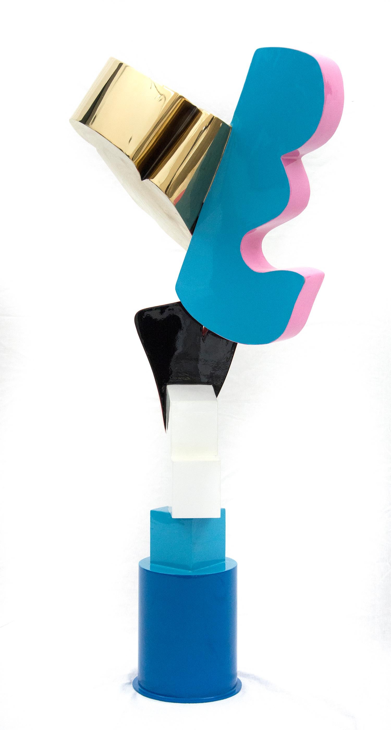 Gold Top - blue, pink, red, post-pop, abstract, gold plated, steel sculpture - Sculpture by Viktor Mitic