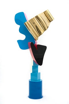 Gold Top - blue, pink, red, post-pop, abstract, gold plated, steel sculpture