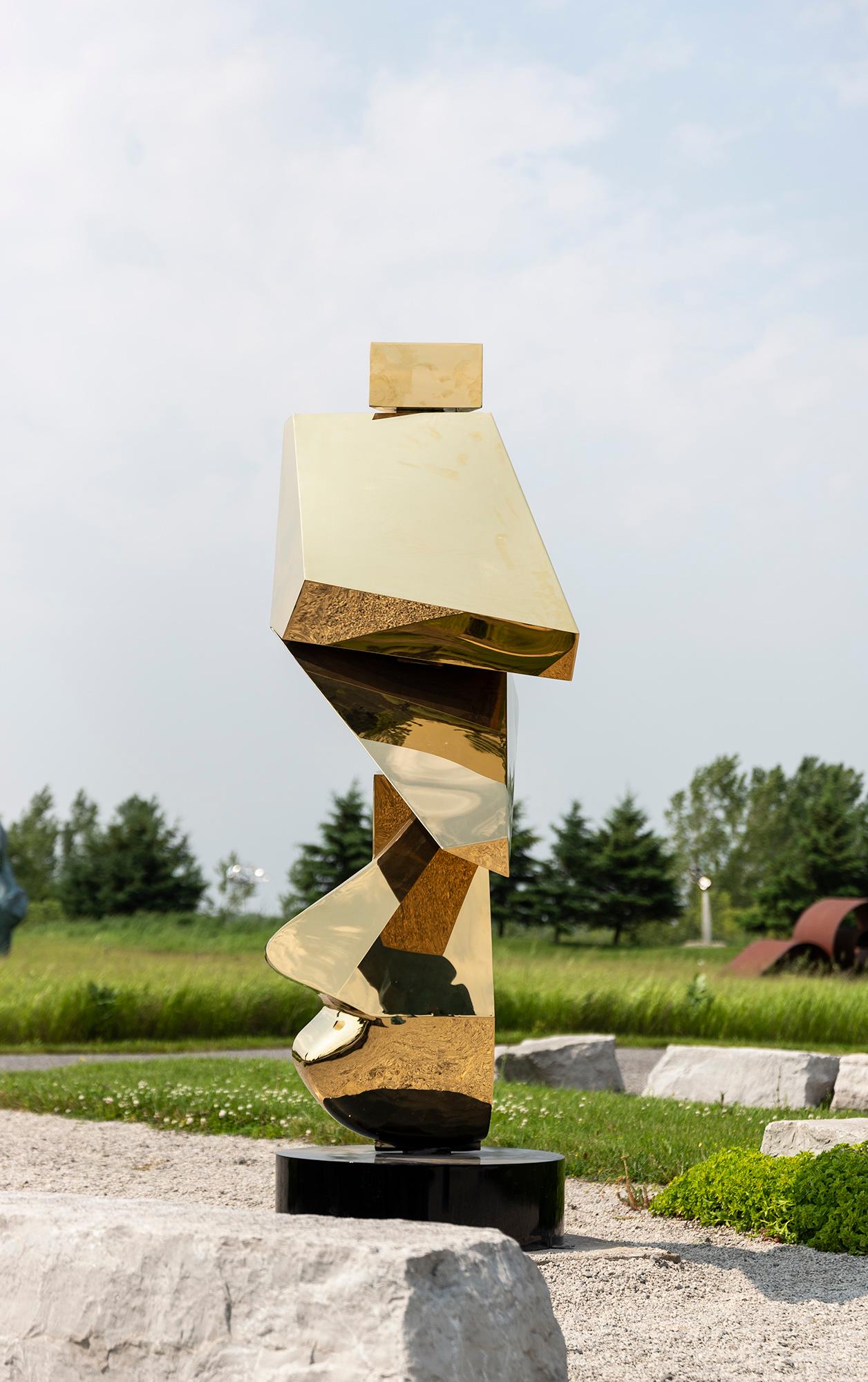 Halcyon Gold - contemporary, abstract, gold-plated, steel, outdoor sculpture - Contemporary Sculpture by Viktor Mitic