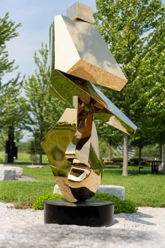 Halcyon Gold - contemporary, abstract, gold-plated, steel, outdoor sculpture