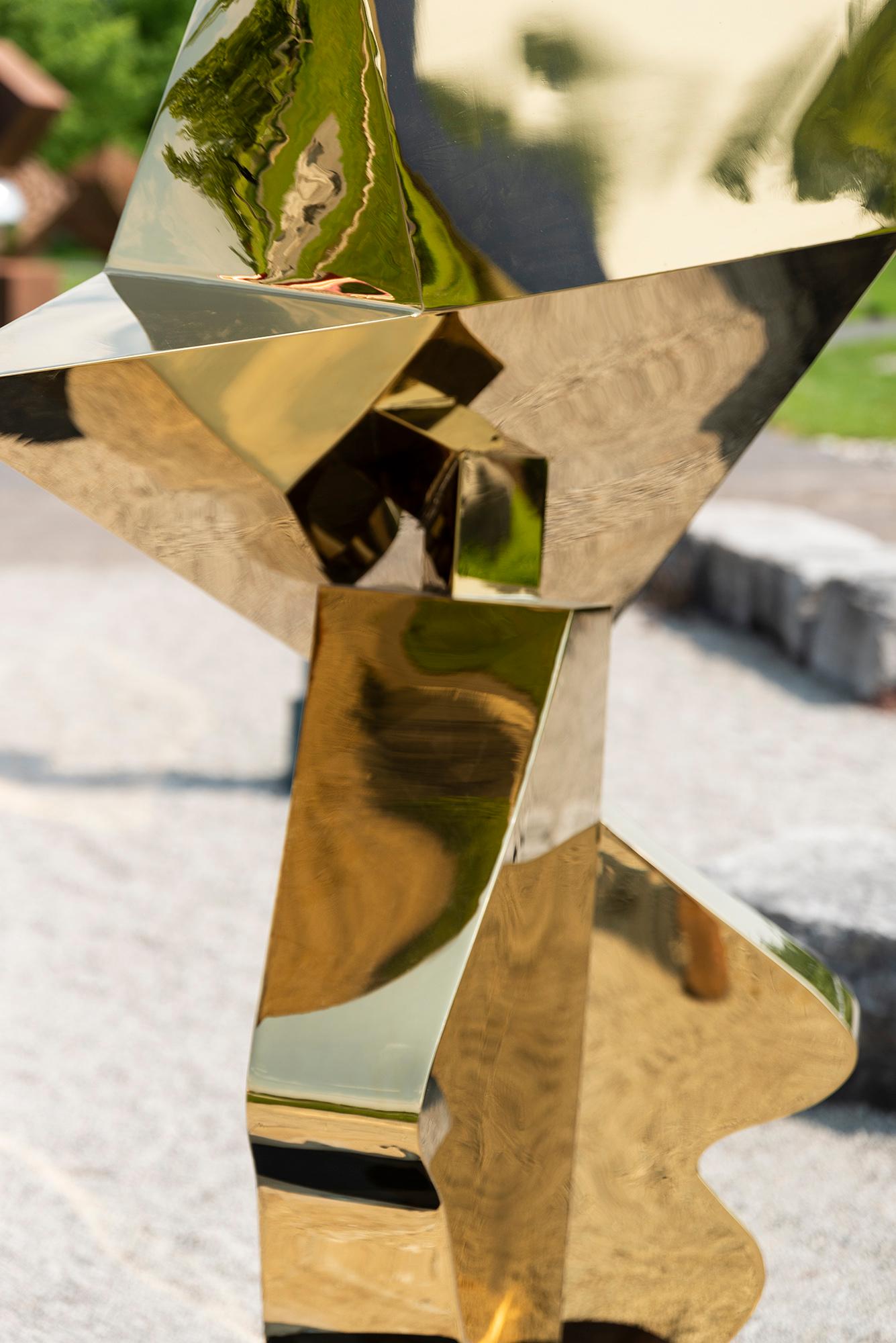 Halcyon Gold - contemporary, abstract, gold-plated, steel, outdoor sculpture For Sale 2