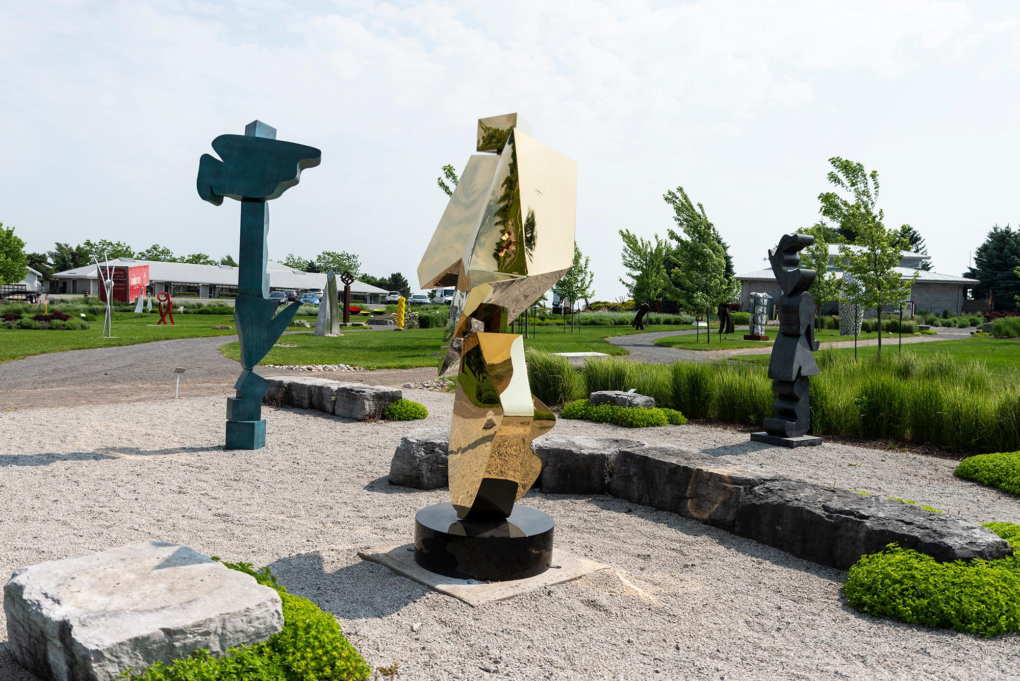 Halcyon Gold - contemporary, abstract, gold-plated, steel, outdoor sculpture For Sale 4