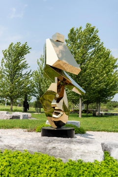 Halcyon Gold - contemporary, abstract, gold-plated, steel, outdoor sculpture
